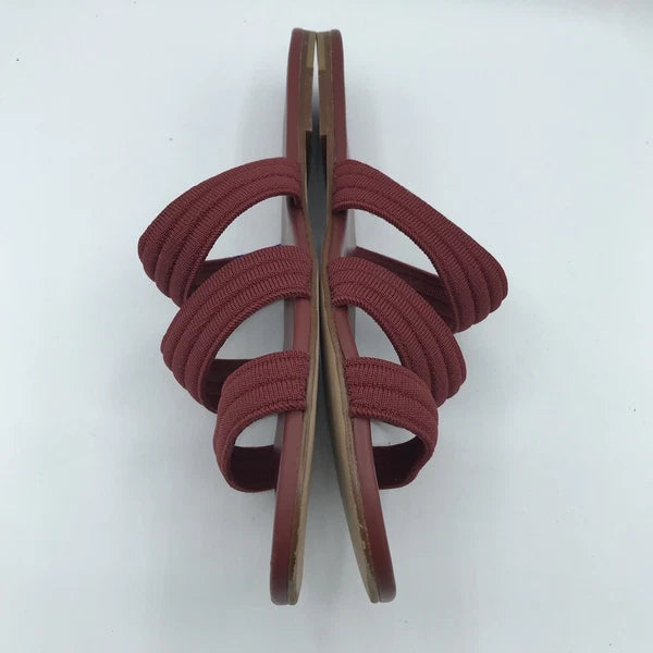 Rothy's Flat Sandals Women's 10 Sangria Red Triple Band Slides Retired Style EUC