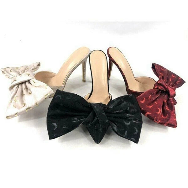 Fashion Womens Pointy Toe Big Bowknot Mules High Stiletto Heel Slippers Party
