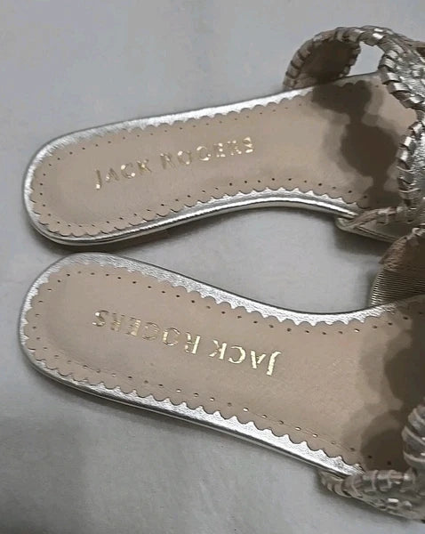 Jack Rogers Leather Slide Sandals Shoes Pale Gold  Women's Size 7M