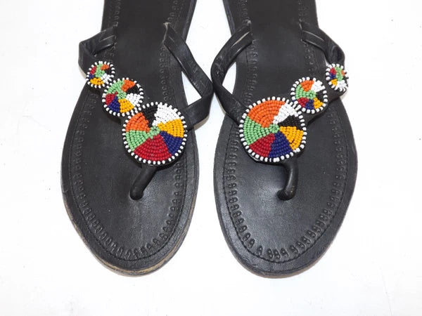 Maasai African style beaded sandals thongs flip flops - size 39