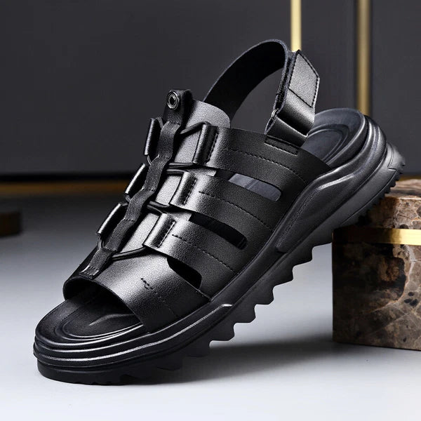 Men's Roman Sandals Leather Flat Open Toe Shoes Beach Summer Outdoor Casual 2025