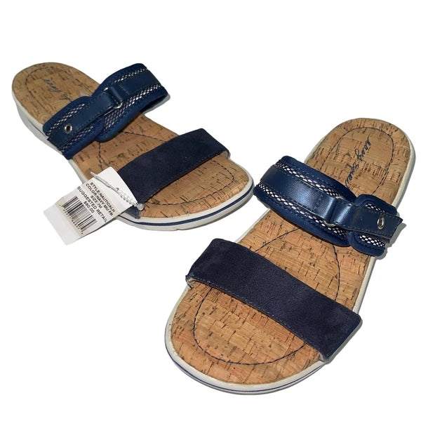 Easy Spirit Sandals Blue or  Silver Slides Cork Adjustable Lightweight Nautical