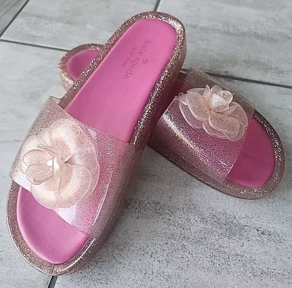 Kate Spade Splash Women's Size 9 Front Flower Glitter Jelly Slide Sandals Shoes