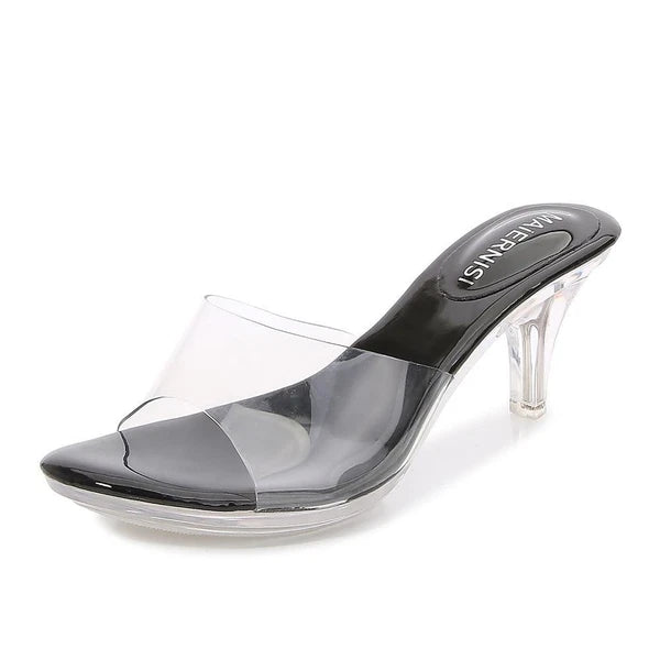 Summer Women's Clear High Mid Heel Sandals PVC Platform Shoes Slipper Slide Mule