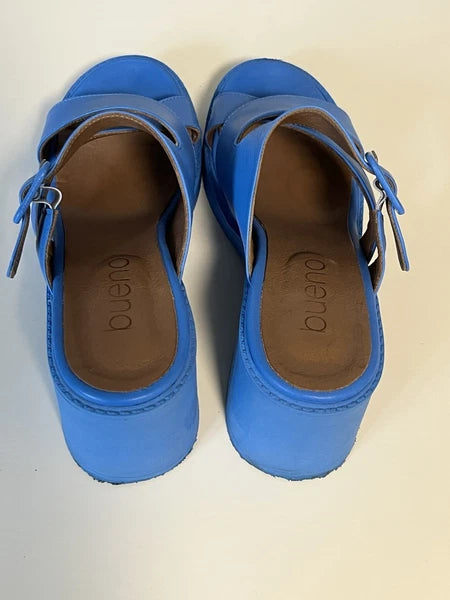 Bueno Leather Heeled Slide Sandals Milan style color blue EU40 US9.5 est 70s mod