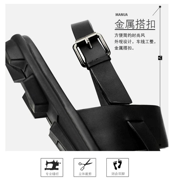 Roman Style Open Toe Sandals Slingbacks Casual Real Leather Mens Shoes Flats New