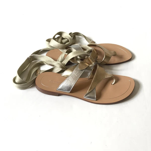 Sarah Flint Grear Gladiator Sandals Womens 38 8 Silver Gold Leather Lace Up Flat
