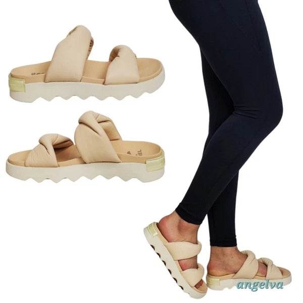 Sorel viibe puff twist platform sandals blush leather slip on double strap comfy