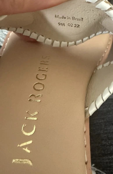 Jack Rogers Caroline Sandal Natural Tan Cork White Stitched Flat Slide  Size 9 M