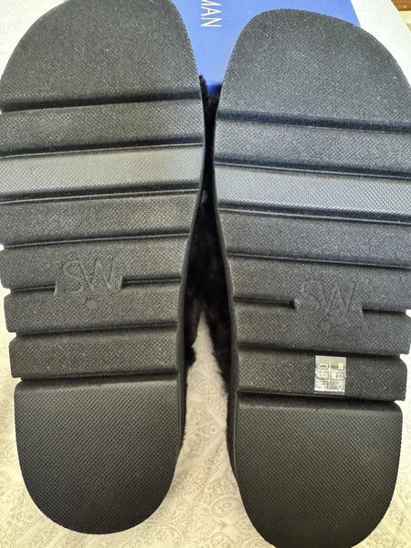 Stuart Weitzman Roza Lift Chill Slide Women's 7.5 Black Fur Sandal