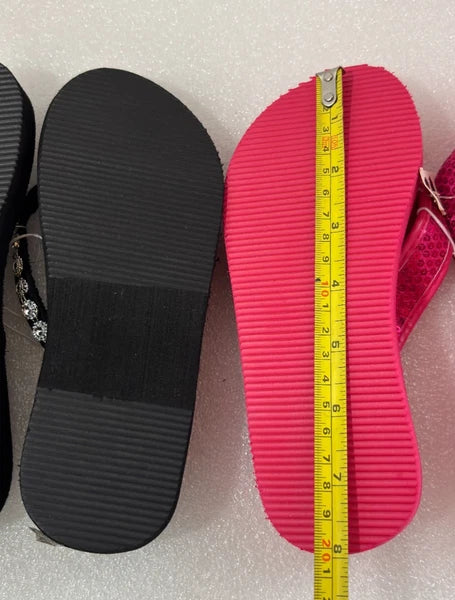 Wedge Sandals Women Flip Flops Rhinestone Sparkle Black & Pink Sequin Size 4