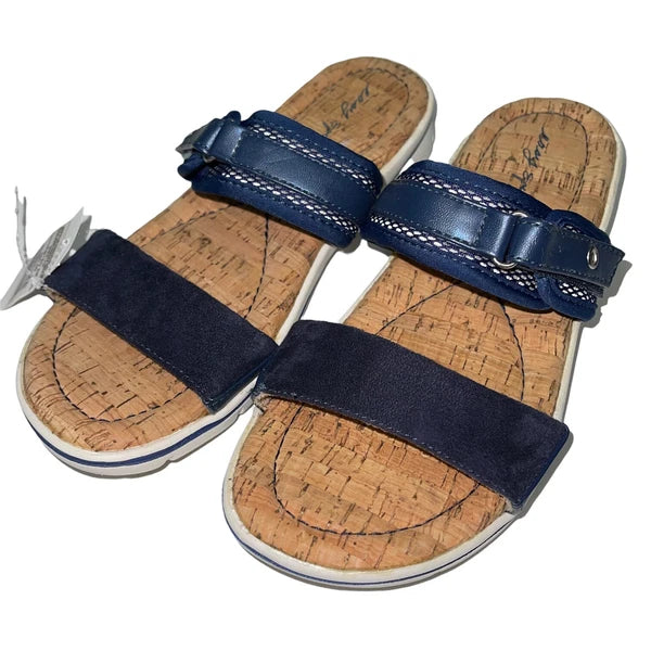 Easy Spirit Sandals Blue or  Silver Slides Cork Adjustable Lightweight Nautical