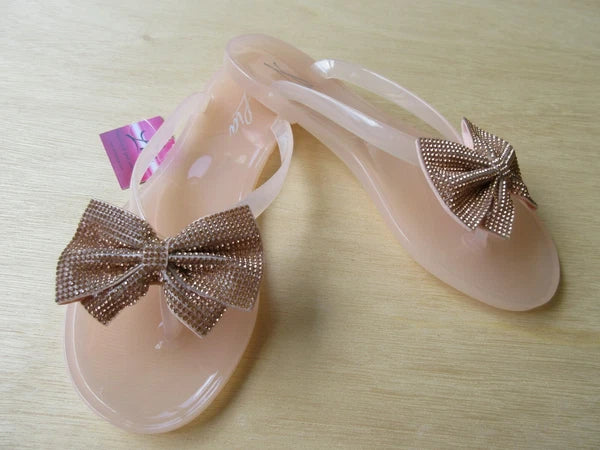 Lia Skin Jelly Flip Flop Sandal With Bow LIS 4029W Style Shiny Various Sizes