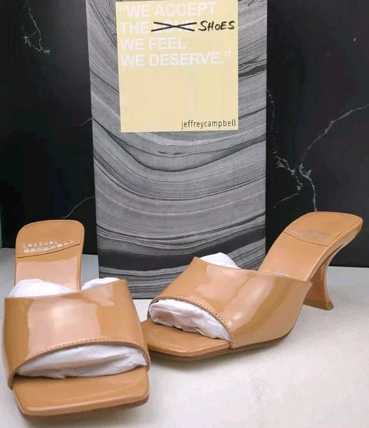 Jeffrey Campbell Mr-Big Slide Sandal in Dark Nude Patent, Size 5.5