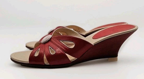 Cole Haan Stunning Leather Kitten Wedge Slides 8.5AA Party Holiday #210