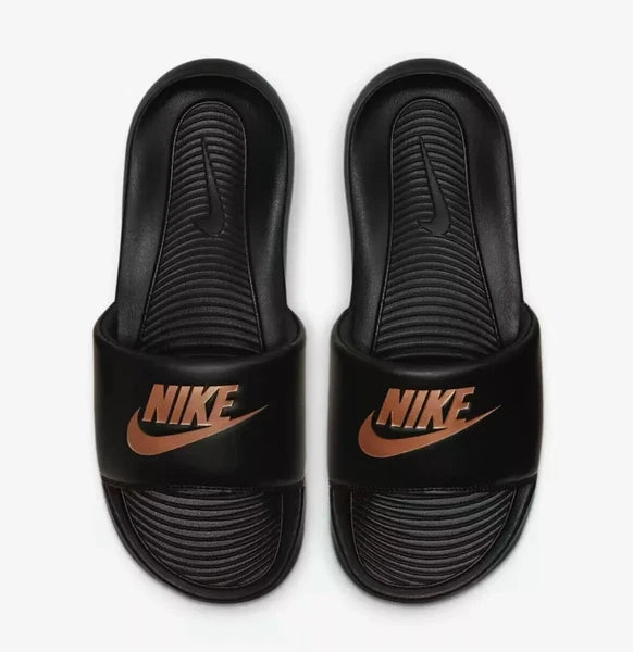 NIKE Victori One Slide Women's Black & Red Bronze Swoosh Sandals SZ 9, 10 New