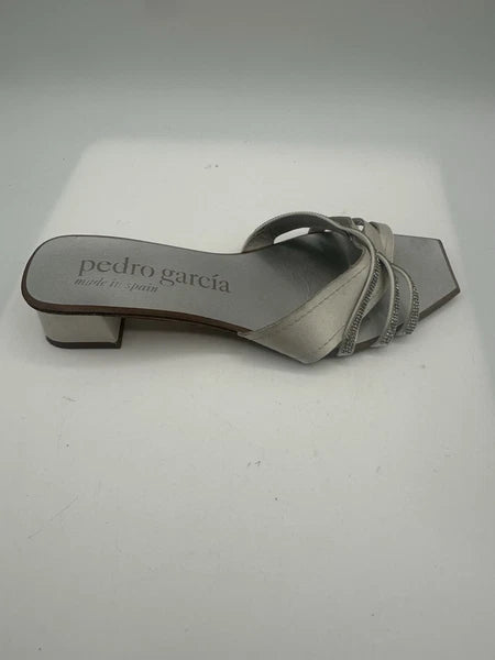 Pedro Garcia Light Gray Satin Swarovski Strap Slide Low-Heel Sandal Women Sz 38