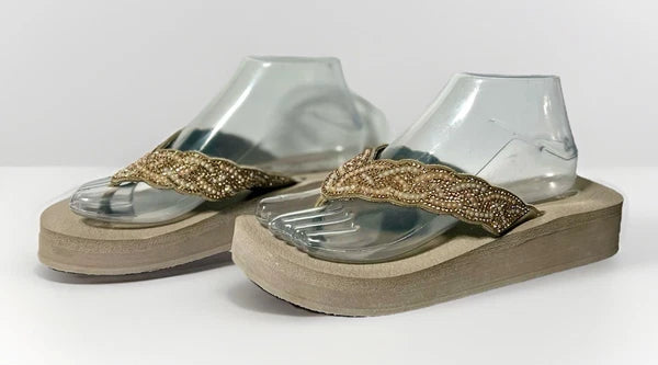 Skechers Women's Taupe Cali Vinyasa Foam Yoga Thongs Sandals Shoes Sz: 9.5