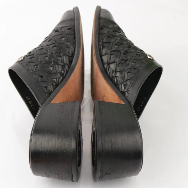 Brighton Womens Fanny Mule Size 8.5 Black Leather Block Heel Slide Woven Shoe