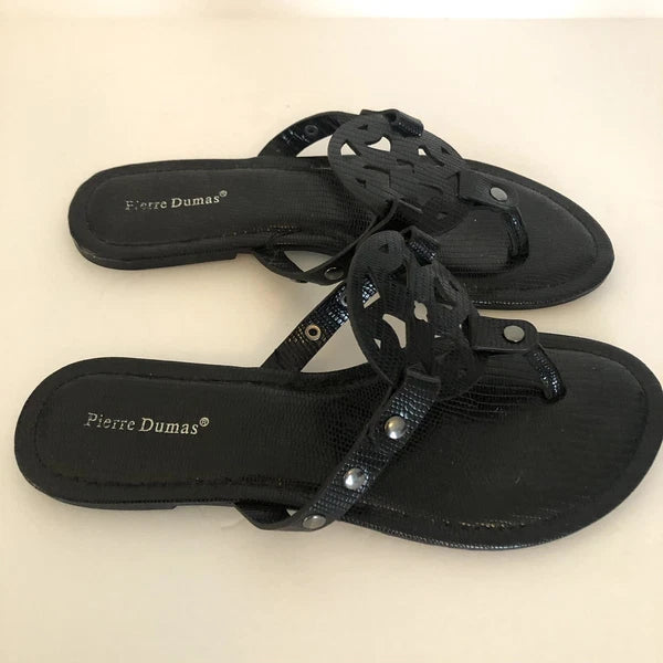 Pierre Dumas Limit Flat Slip On Thong Sandals Flip Flops 6 M Black Vegan Leather