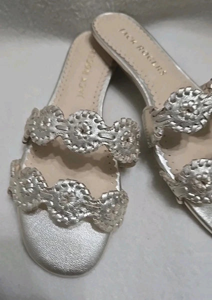 Jack Rogers Leather Slide Sandals Shoes Pale Gold  Women's Size 7M