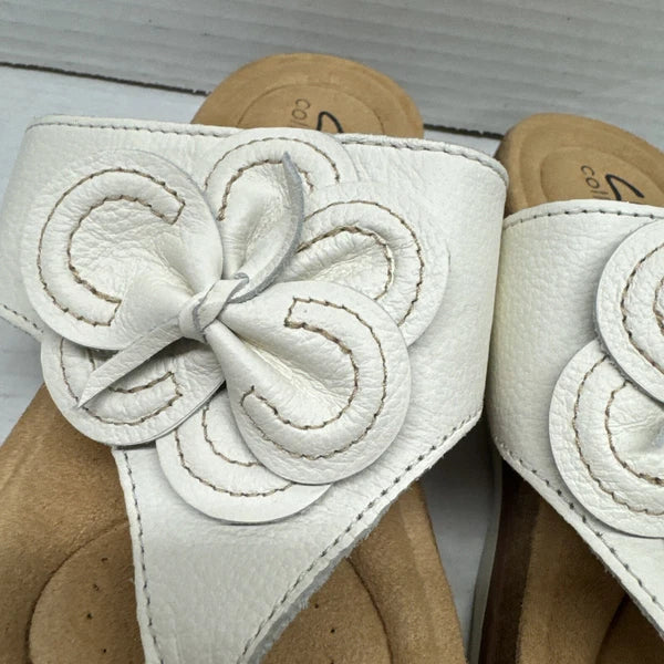 Clarks Women Flip Flop Thong Sandals Sz 8 Brynn Style White Leather