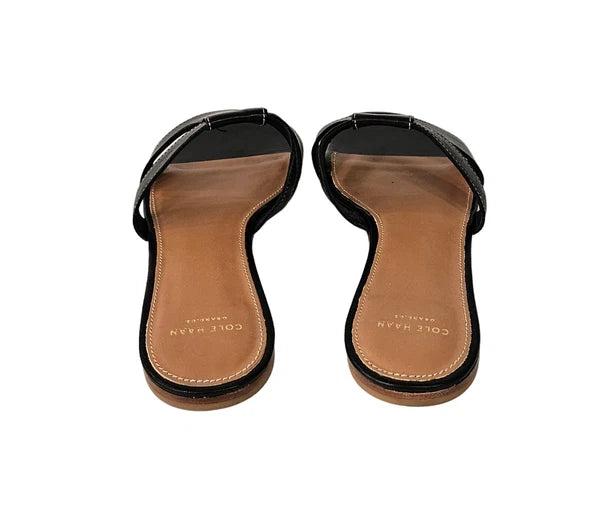 COLE HAAN Mesi Black Leather Grand OS Flat Slide Sandals Sz 8
