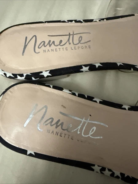 Nanette Lepore Women's Sandals Jeweled Transparent Star Flats Slip On Sz 7.5