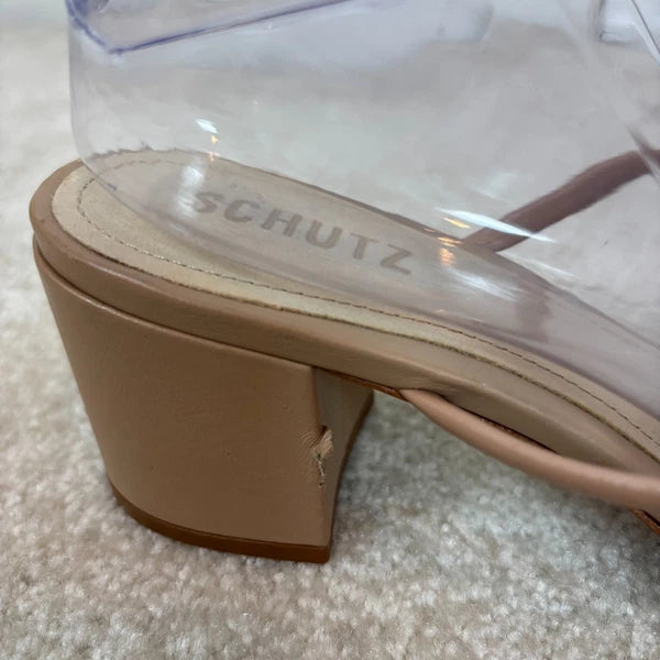 Schutz Princey Strappy Block Heel Slide Sandals Leather Size 9