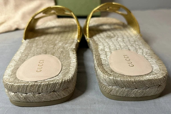 Gucci Interlocking G Cut Out Espadrille Sandals Women Size 39.5 (US 9.5) Authent