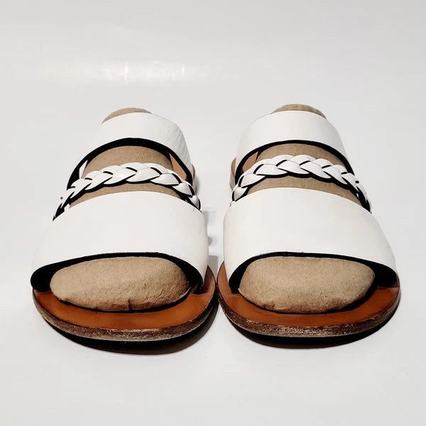 M. Gemi White Leather Flat Braided Strappy Slide Flat Sandals Wms 39EU  8.5-9 US