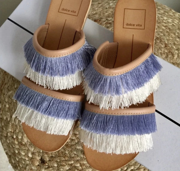 Dolce Vita Slides Fringe Haya Purple White Sz 6.5 Pristine
