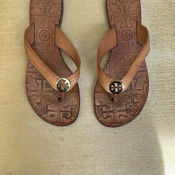 Tory Burch Light Brown Leather Flip-Flop  Sandals, Women's Size 6