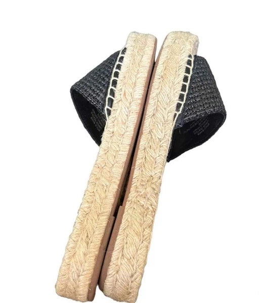 EUC J Crew Black Raffia Slip On Espadrille Flat Sandal Slide Band Style Size 10