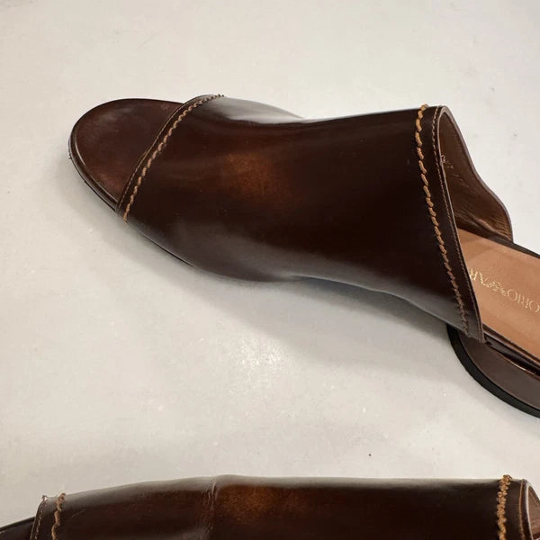 Emporio Armani Women’s Open Toe Slide Mules Brown Leather Size US 9 EU 39