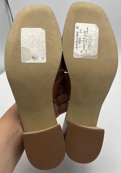 BRUNO MAGLI ARIA Block Heel Brown Leather Slide Sandal Women's Size 9M NEW