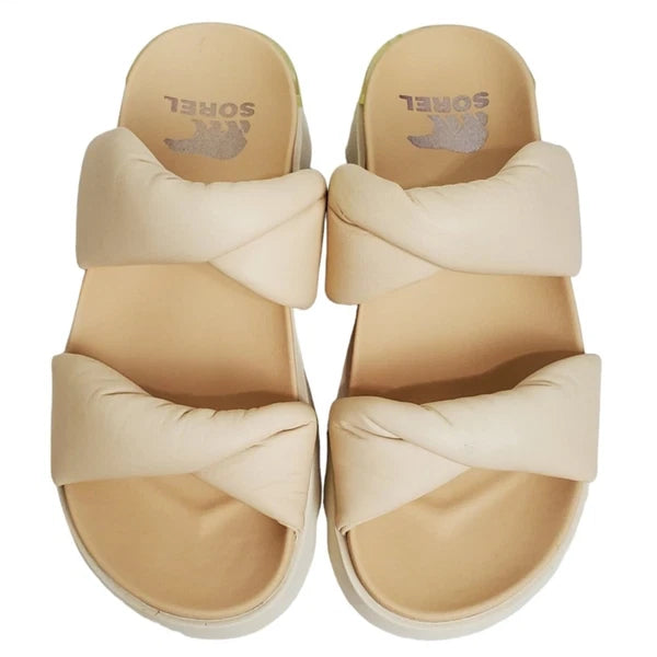 Sorel viibe puff twist platform sandals blush leather slip on double strap comfy