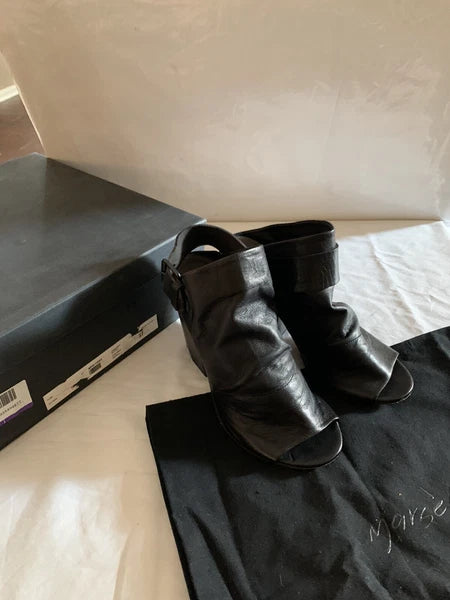EUC! Marsell Bolla Black Soft Leather Block Heel Slingback Shoe Size EU 37/7