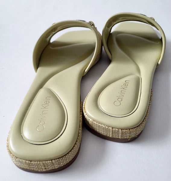 Calvin Klein womens sandals Signature logo Slides Size 8.5 9 Light Yellow