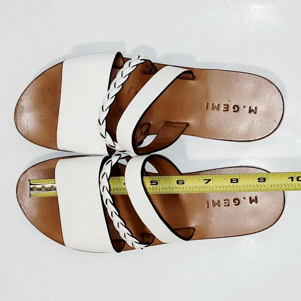 M. Gemi White Leather Flat Braided Strappy Slide Flat Sandals Wms 39EU  8.5-9 US