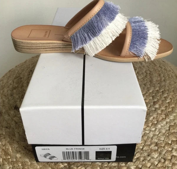Dolce Vita Slides Fringe Haya Purple White Sz 6.5 Pristine