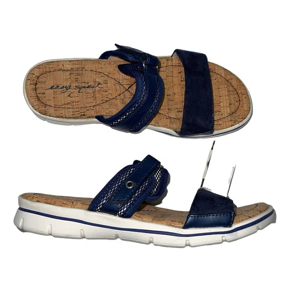 Easy Spirit Sandals Blue or  Silver Slides Cork Adjustable Lightweight Nautical