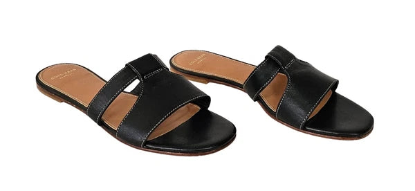 COLE HAAN Mesi Black Leather Grand OS Flat Slide Sandals Sz 8