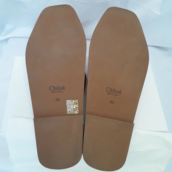 New CHLOE $450 Brick Red Leather Boho Criss Cross Slides Mules Flats Italy EU 42