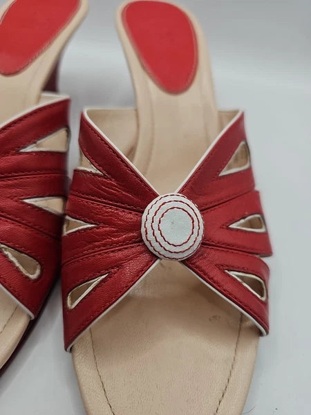 Cole Haan Stunning Leather Kitten Wedge Slides 8.5AA Party Holiday #210