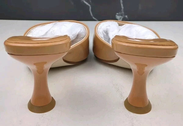 Jeffrey Campbell Mr-Big Slide Sandal in Dark Nude Patent, Size 5.5