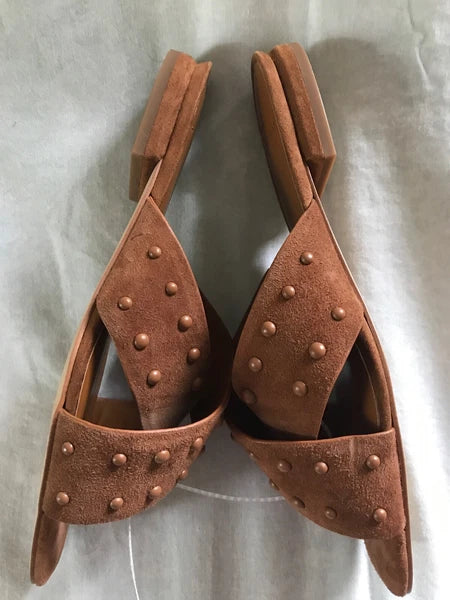 H by Halston Designer Nora Slide Sandals Studded Dress Square Toe, Size 7.5