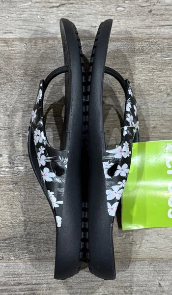 NEW CROCS W7 KADEE II TROPICAL FLORAL / BLACK FLIP.  RELAXED FIT. STYLE 205635