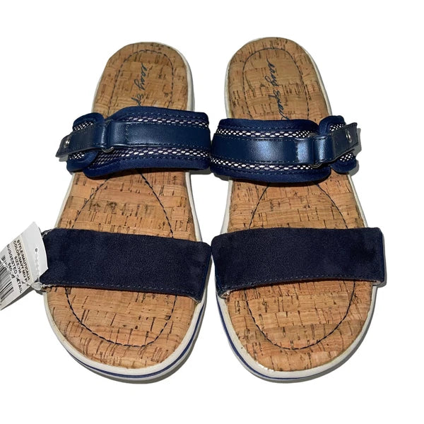 Easy Spirit Sandals Blue or  Silver Slides Cork Adjustable Lightweight Nautical