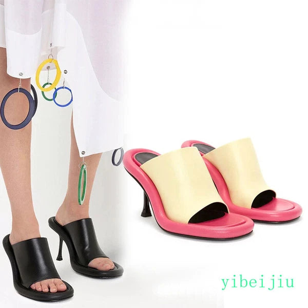 Summer Women's High Spool Heel Mules Dress Slides Slippers Party Sandals Fashion